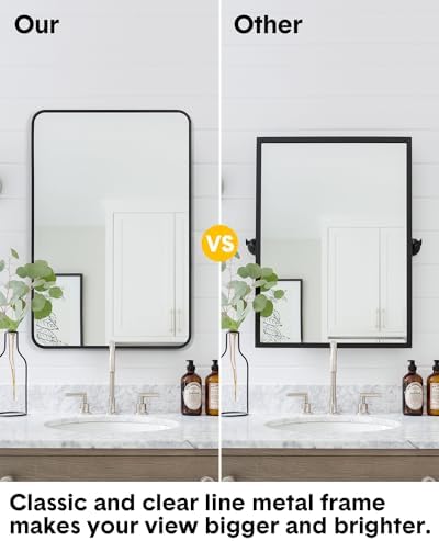 Amyove Black Metal Framed Mirror 48x30 Inch Rounded Rectangle Matte Vanity Bathroom Mirror Farmhouse