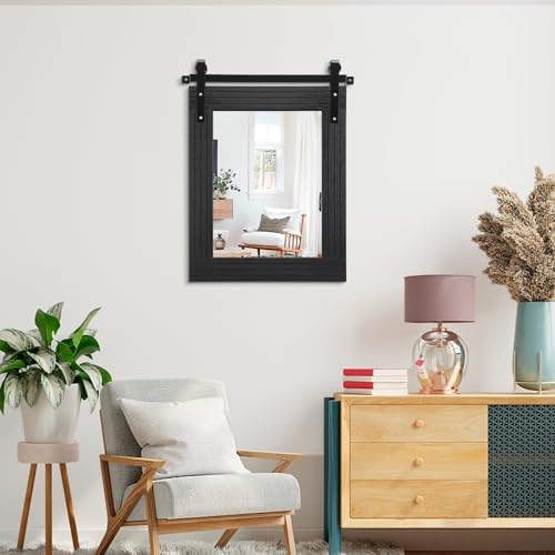 AAZZKANG 20x16 Inch Barn Door Style Wood Mirror