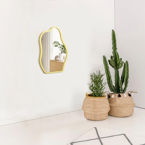 Asymmetrical Wooden Wall Mirror with Cloud Shape