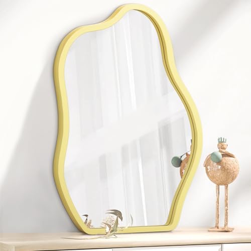 Asymmetrical Wooden Wall Mirror with Cloud Shape