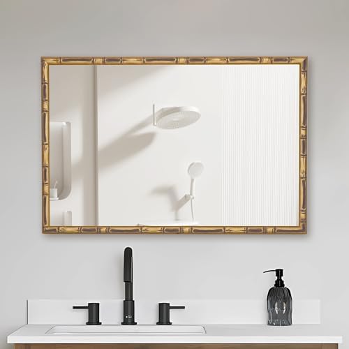 CULER Gold Wall Mirror 20x30 Inch Bamboo Frame