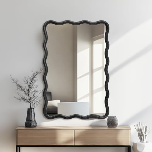 AIXI HOME Wavy Wood Bathroom Mirror with Black Frame