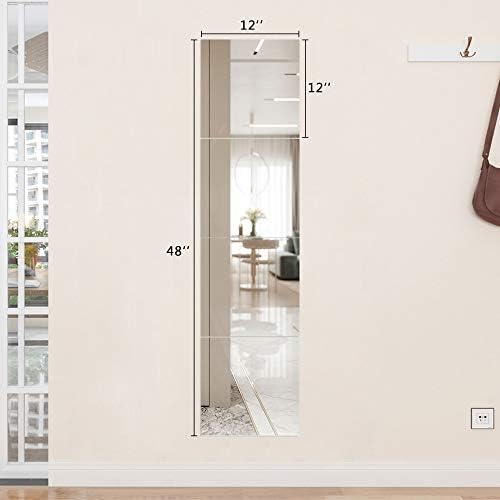Genrics Frameless Full Length Mirror Tiles Set 12 Inch x 4 Pcs