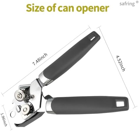 Safring Manual Can Opener with Bottle Opener Heavy Duty Stainless Steel Comfortable Handle Gray