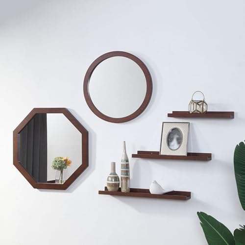 Wooden Framed HD Mirror - 30cm Round Wall Decor for Living Room