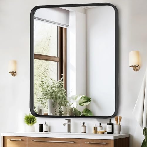Atilioo 40x30 Inch Black Metal Bathroom Mirror
