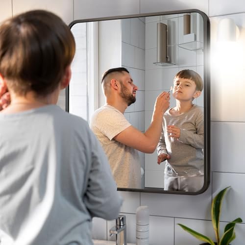 OBESTIK 16x20 Black Rectangle Bathroom Mirror with Tempered Glass Frame