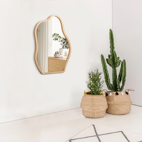 Unique Wood Frame Asymmetrical Wall Mirror