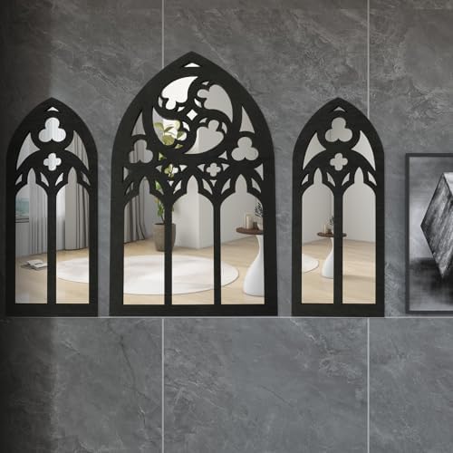 3Pcs Gothic Arched Wall Mirror Set for Home Decor