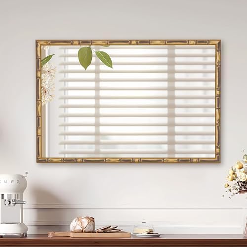 CULER Gold Wall Mirror 20x30 Inch Bamboo Frame