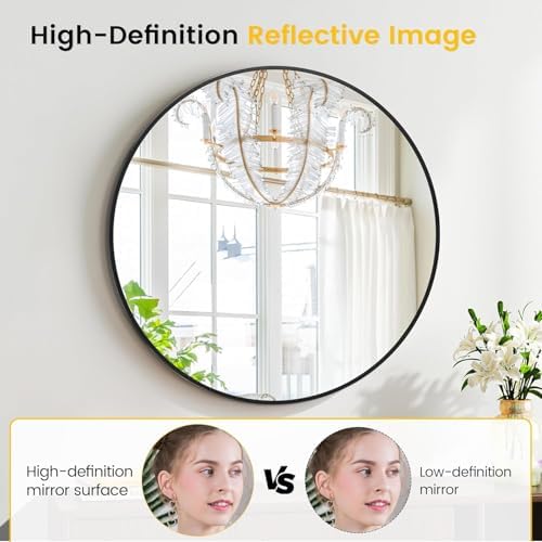 GAOMON 30 Inch Modern Round Wall Mirror with Sleek Black Metal Frame