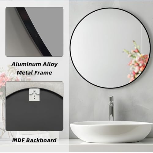 Round Black Mirror 30 Inch Metal Frame Shatterproof