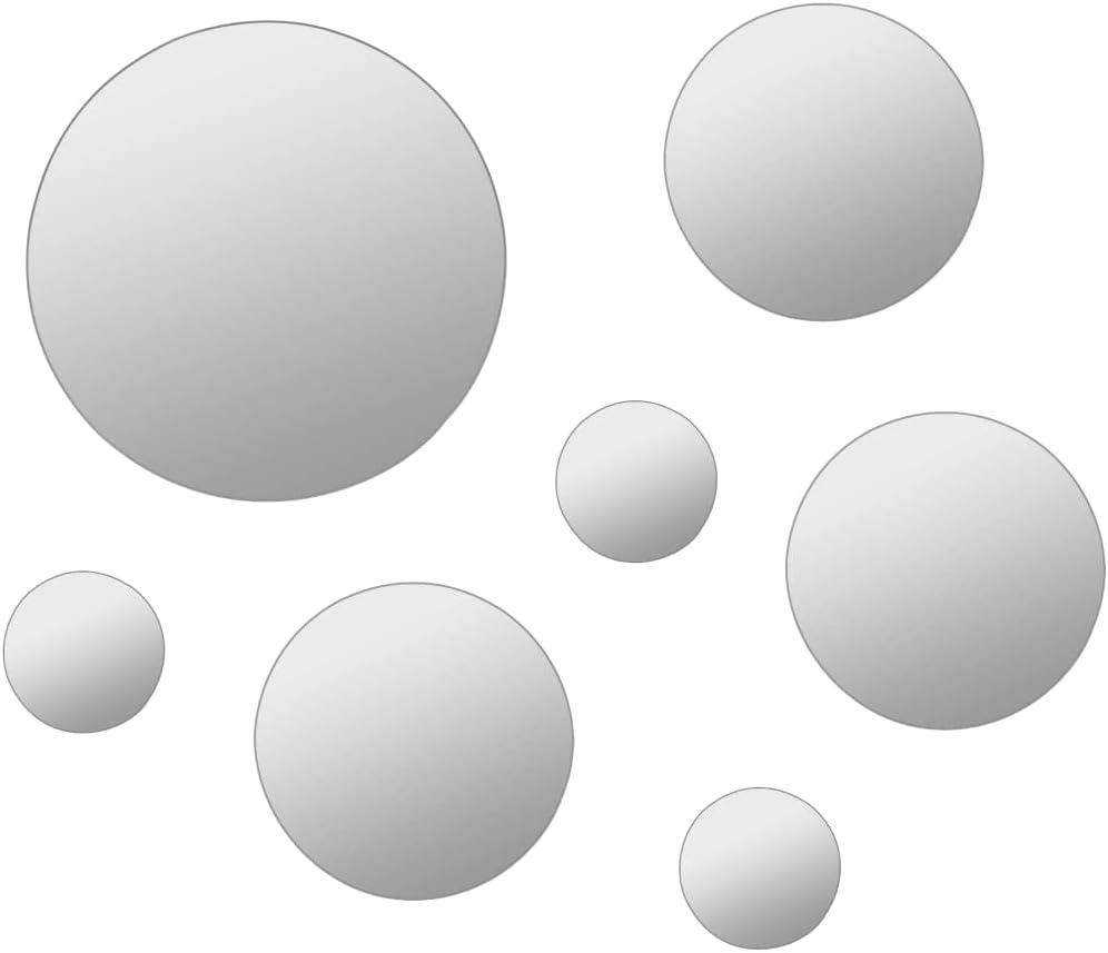 7 Piece Frameless Round Glass Mirror Set for Home Decor
