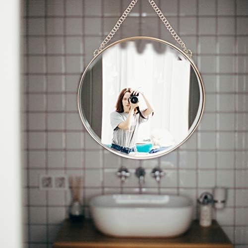 Veemoon Wall Hanging Round Mirror 10x15 Gold Frame with Chain for Home Decor