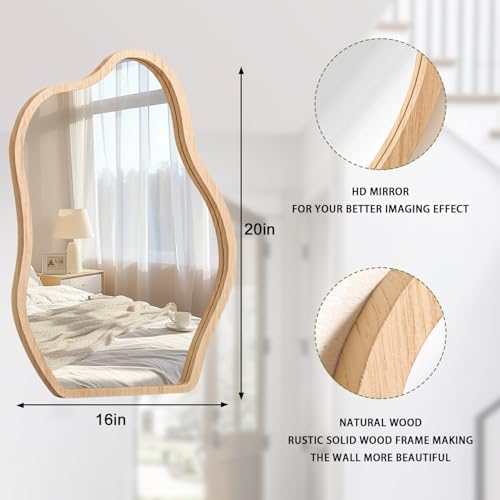 Unique Wood Frame Asymmetrical Wall Mirror