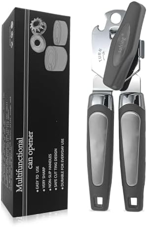 Safring Manual Can Opener with Bottle Opener Heavy Duty Stainless Steel Comfortable Handle Gray