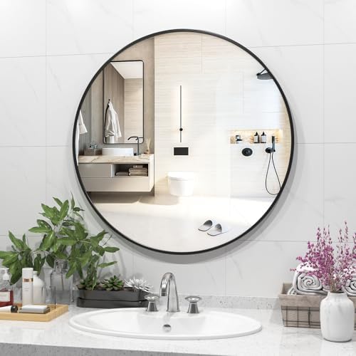 EDTEMI 24 Inch Round Mirror - Black Metal Frame 1