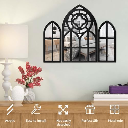 Gothic Wall Mirror Set with 1 Big Flower C-Shape Design