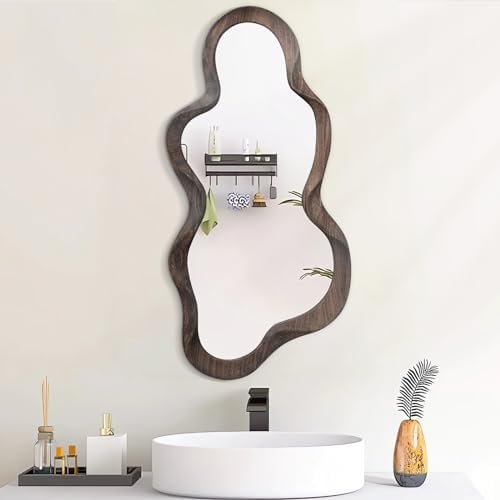 Lzuso Cloud Wavy Mirror with Wood Frame