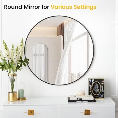 Modern 20 Inch Round Mirror with Metal Frame