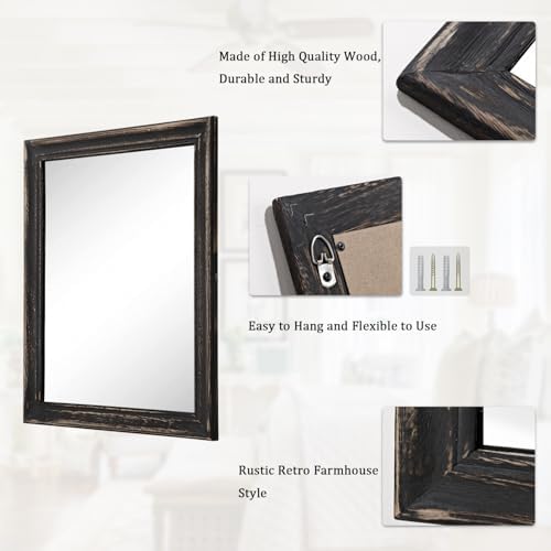 MWAZZLL 20x16 Inch Rustic Farmhouse Wall Mirror with Wood Frame