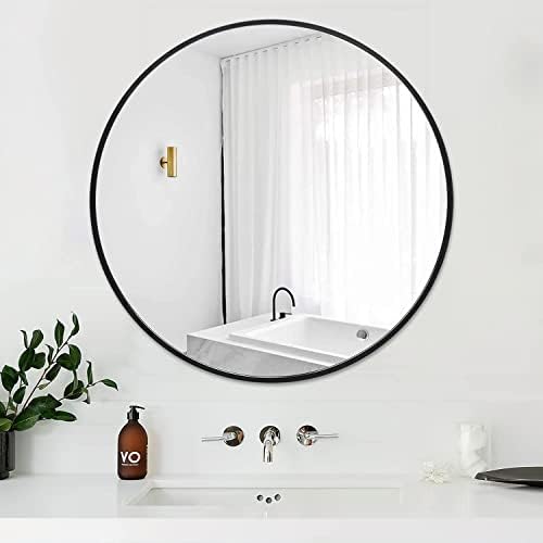 24 Inch Round Mirror with Black Aluminum Frame