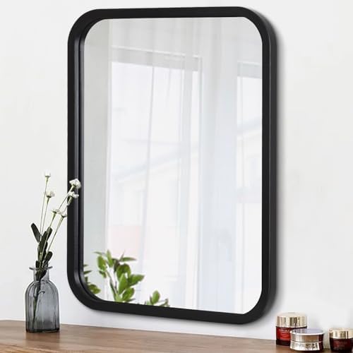 Black Bathroom Mirror 16x20 Inch Frameless Rectangle Wall Mount
