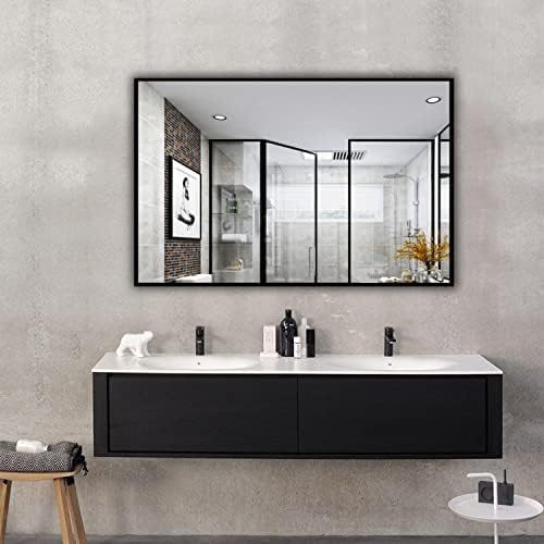 H-A 40X24 Black Thin Frame Wall Mirror