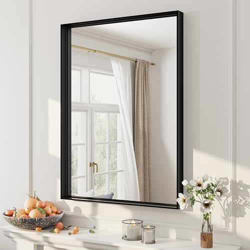 CHARMOR 22x30 Inch Matte Black Wall Mirror