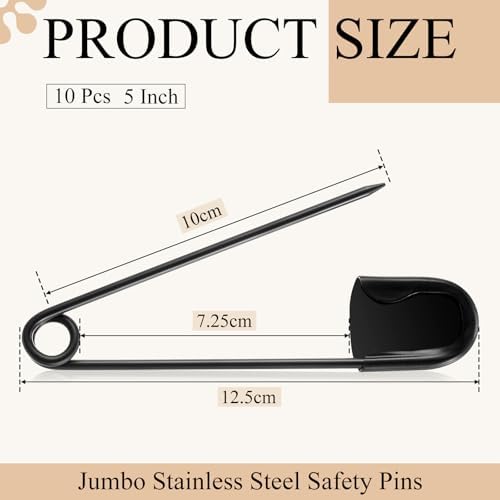 Juexica Jumbo Safety Pins 10 Pcs Heavy Duty Black