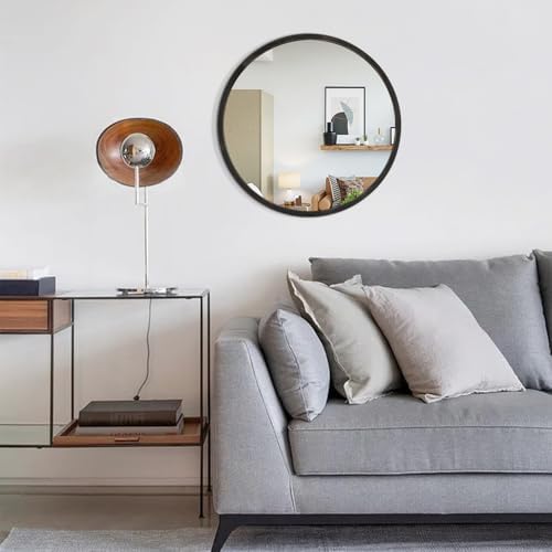 JJUUYOU 20 Inch Round Black Wall Mirror with Wooden Frame