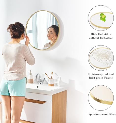 24 Inch Round Mirror with Gold Frame for Bathroom and Entryway