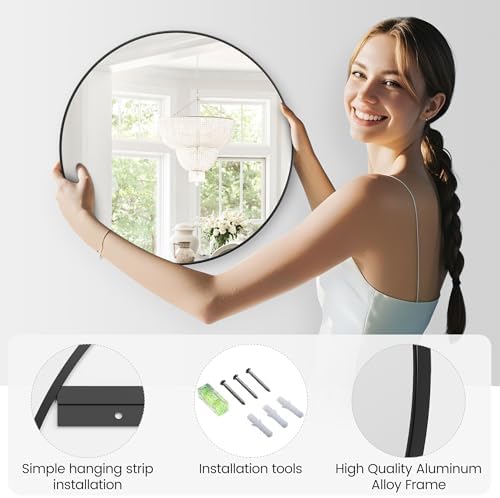 IDEALHOUSE 24 Inch Black Round Wall Mirror 1