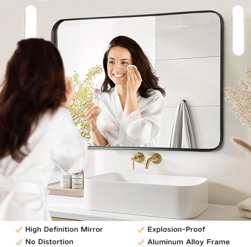 Black Matte Metal Frame Mirror - 40x30 Inch Rectangle Over Sink