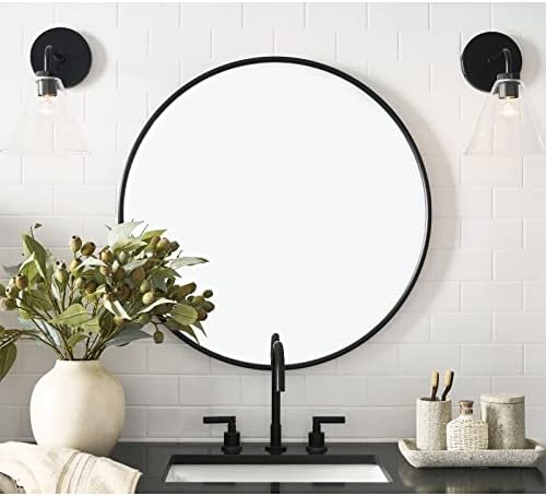 G-LEAF 30 Inch Black Round Bathroom Mirror