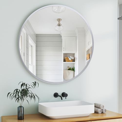 20 Inch White Round Mirror with Aluminum Alloy Frame