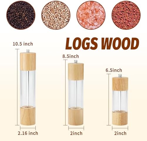 Wooden Pepper and Salt Grinder with Adjustable Coarse Setting