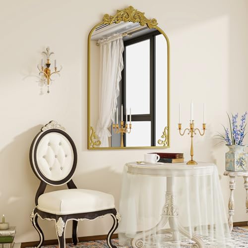 VooBang 24x36 inch Vintage Arched Gold Mirror