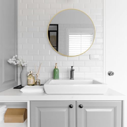 20 Inch Round Wall Mirror with Metal Frame and Shatterproof Film