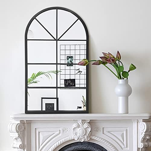 ZMYCZ Wall Mounted Mirror Arched Bathroom Mirror Black 38x24 Inches