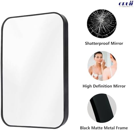 Oruii Black Rectangle Mirror 18x22 Inch Shatterproof 1