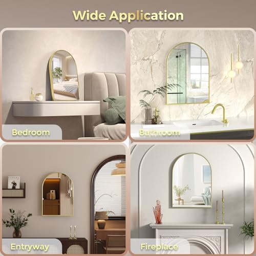 16 x 21 Gold Arched Bathroom Mirror with Tempered Glass