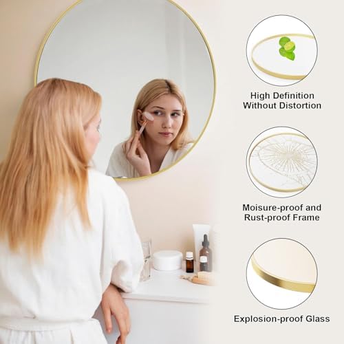 20 Inch Round Wall Mirror with Metal Frame and Shatterproof Film