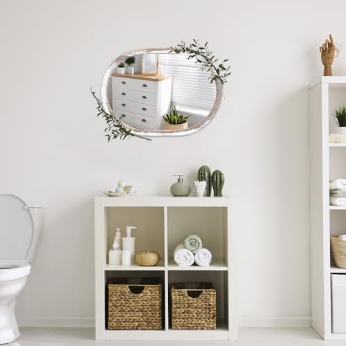 JJUUYOU Round Wall Mirror with Wood Frame