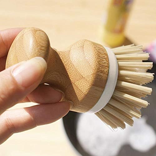 Palm Dish Brush with Bamboo Handle for Kitchen and Bathroom Cleaning