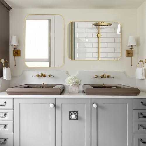 FARMER 20x30 Inch Gold Bathroom Mirror with Rounded Corners