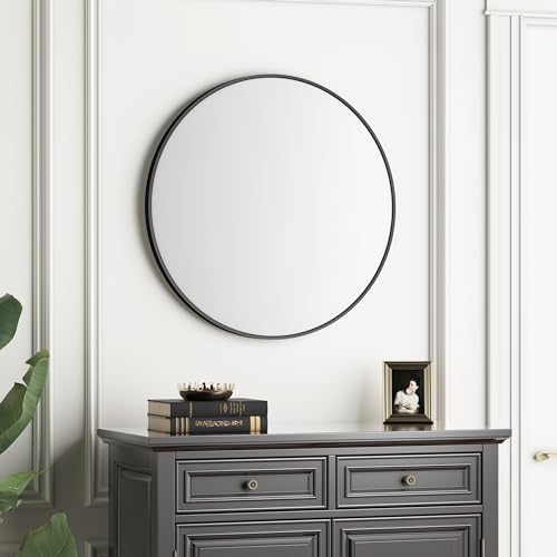 Itrue 30 Inch Round Black Bathroom Mirror with Metal Frame