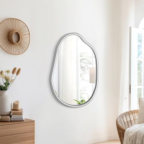 Asymmetrical Wall Mirror with Irregular Wood Frame 1