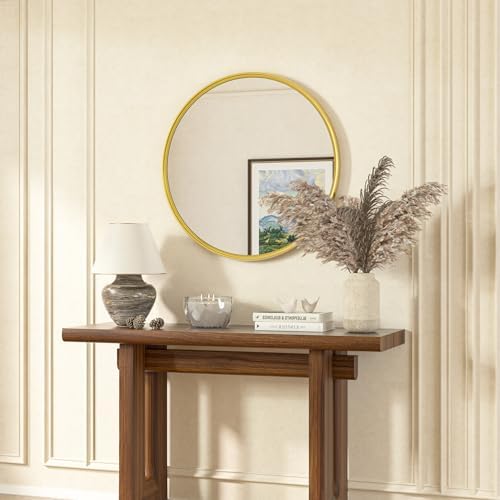 TETOTE 30 Inch Round Brushed Gold Mirror with Metal Frame