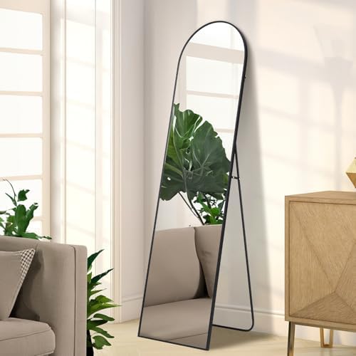 PUZONJIG 55x15 Arched Black Mirror with Frosted Metal Frame